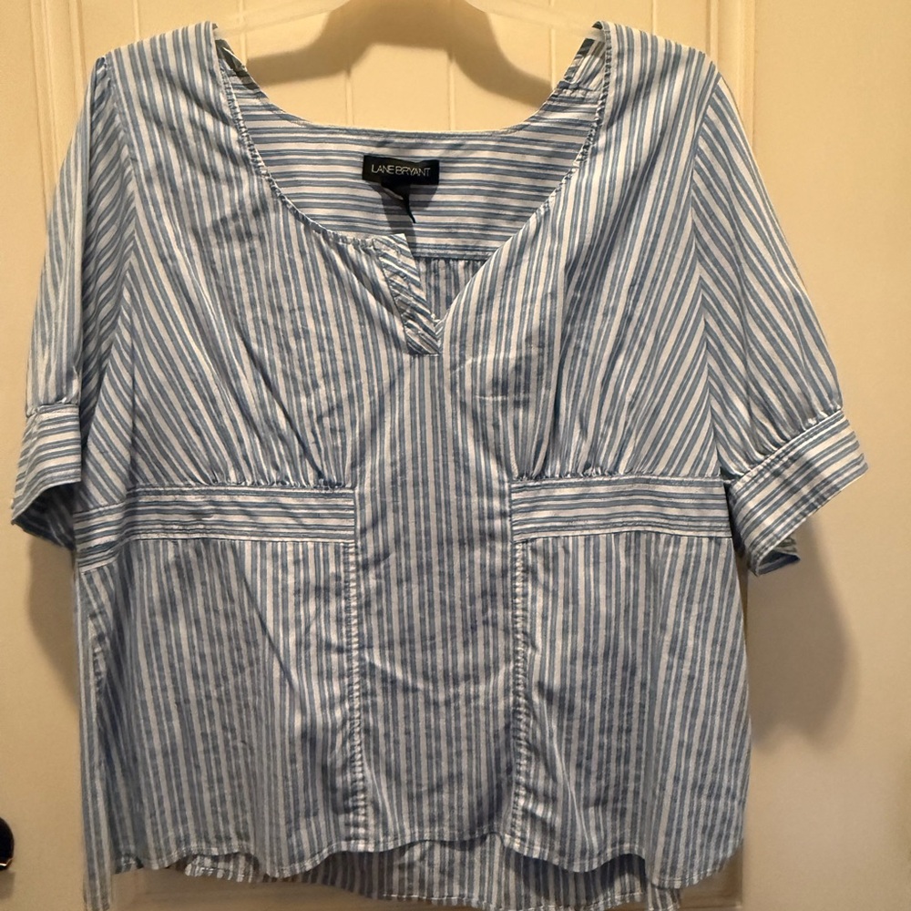 Lane Bryant Blue Boxy Blouse with V-Neck button up